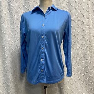 Vintage National Women's Blue Button Down Shirt soft stretchy comfy casual cozy‎